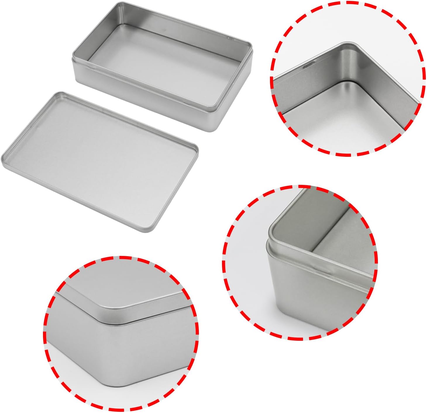 Silver Metal Tin Box with Lid, Metal Storage Container