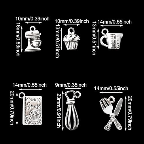 Miniatura 3 de Honbay 60 dijes de aleación para hornear, taza medidora, batidor de huevos, cupcakes, mezclador de cocina, colgantes de cocina para aretes,