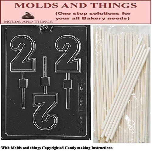 Number 2 Lolly numbers and letters Chocolate candy mold © Molding Instruction+ 25 Lollipop sticks