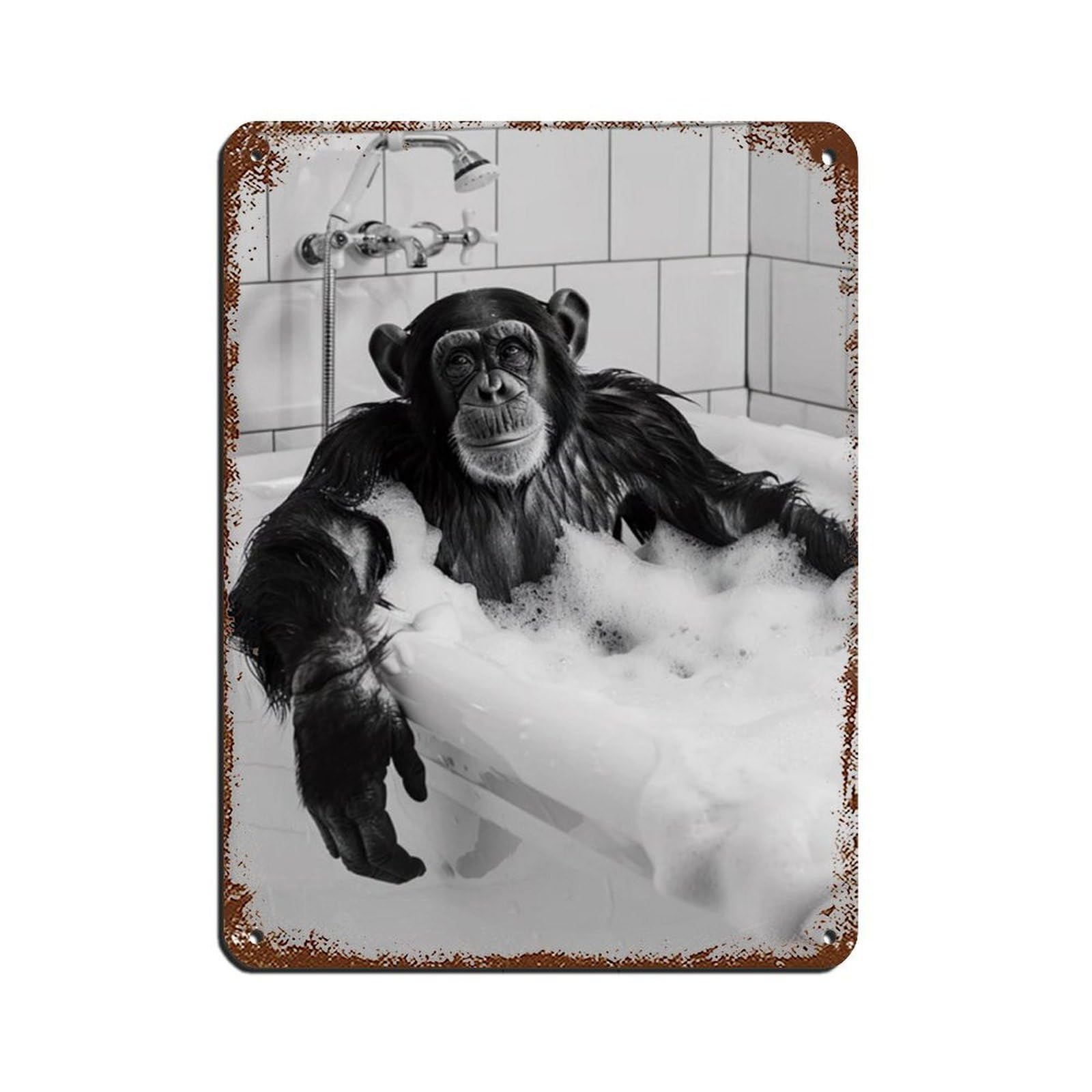Monkey in The Bathtub, Funny Animal Poster (2) Retro Poster Metal Tin Sign Chic Art Retro Iron Painting Bar People Cave Cafe Family Garage Poster Wall Decoration 12x16inch(30x40cm)