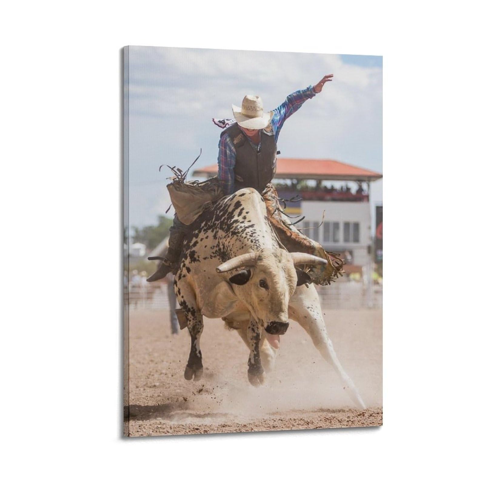 XKUGA Bull Riding Rodeo Poster Raging Bull Bullfighter Modern Decorative Canvas Prints - Ideal Wall Art for Family, Man Cave, Game Room, Boys & Girls Bedroom 20x30inch(50x75cm)