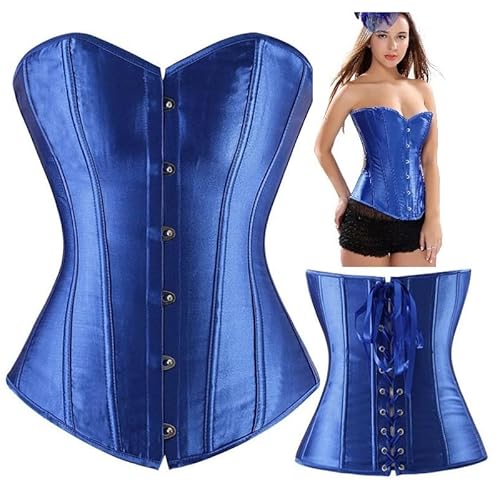 Corset Corselet Espartilho Modelador Acetinado Linha Casual Tam 36 a 56 Azul Dark M111
