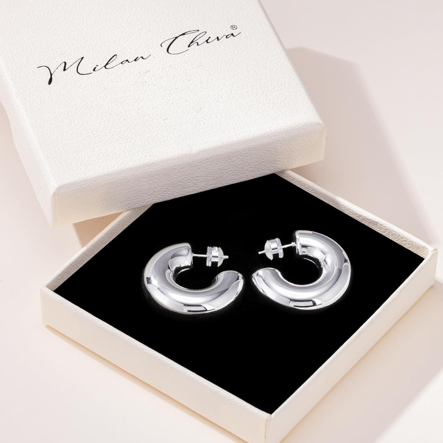 Milan Chiva 14k Gold Plated Chunky Hoop Earrings for Women 14k Glod Plated Earrings Dainty Jewelry - Image 5