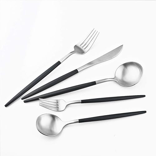 Miniatura 6 de Gugrida Cubiertos de lujo juego de vajilla de acero inoxidable 1810 de 5 piezas con mango negro mate para 1 incluye tenedores cucharas cuchillos