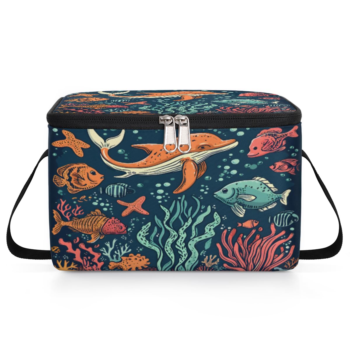 GzLeyigou Ocean Whale Fish Lunch Bags for Women Men 9 Cans, Hot & Cold Food Delivery Bag Insulated Grocery Bag Insulated Lunch Box Sea Coral Cooler Bag for Office Work Picnic Beach