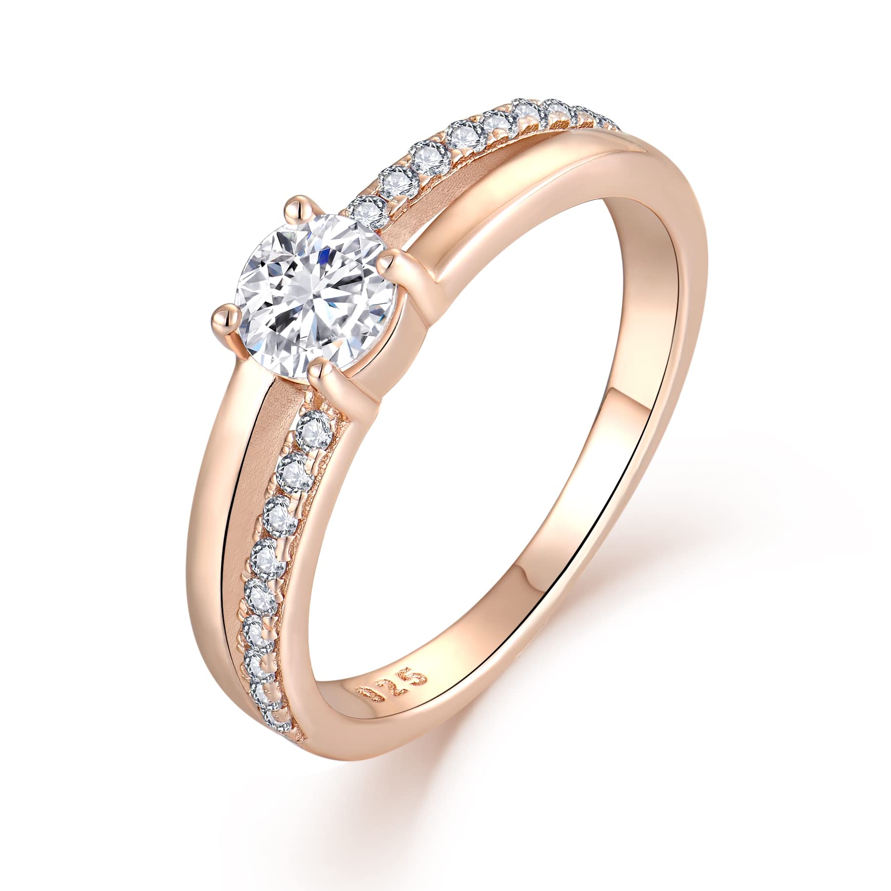 YL Anillo Compromiso Mujer Plata de ley 925 Mujer Chapado en Oro Blanco, Anillo Mujer Alianzas Boda Joyería