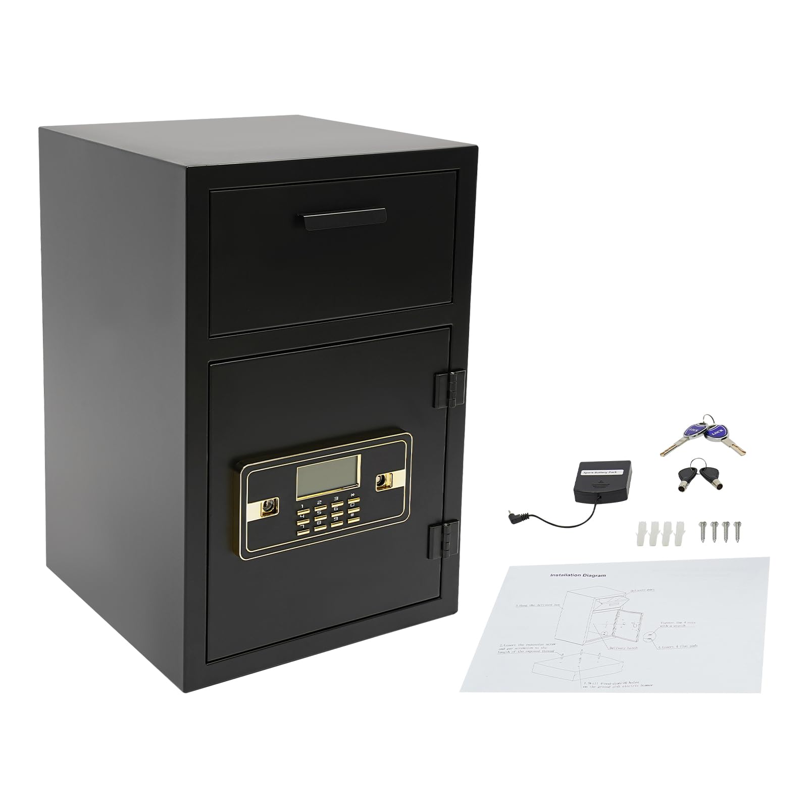 Cassaforte con fessura a 90°, cassaforte elettronica di sicurezza MöBeltresor, cassaforte con serratura a combinazione, 4 chiavi
