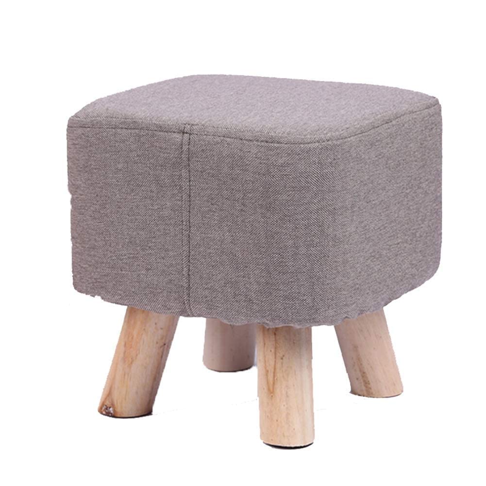 Tabouret en bois et lin gris élégant pour salon contemporain