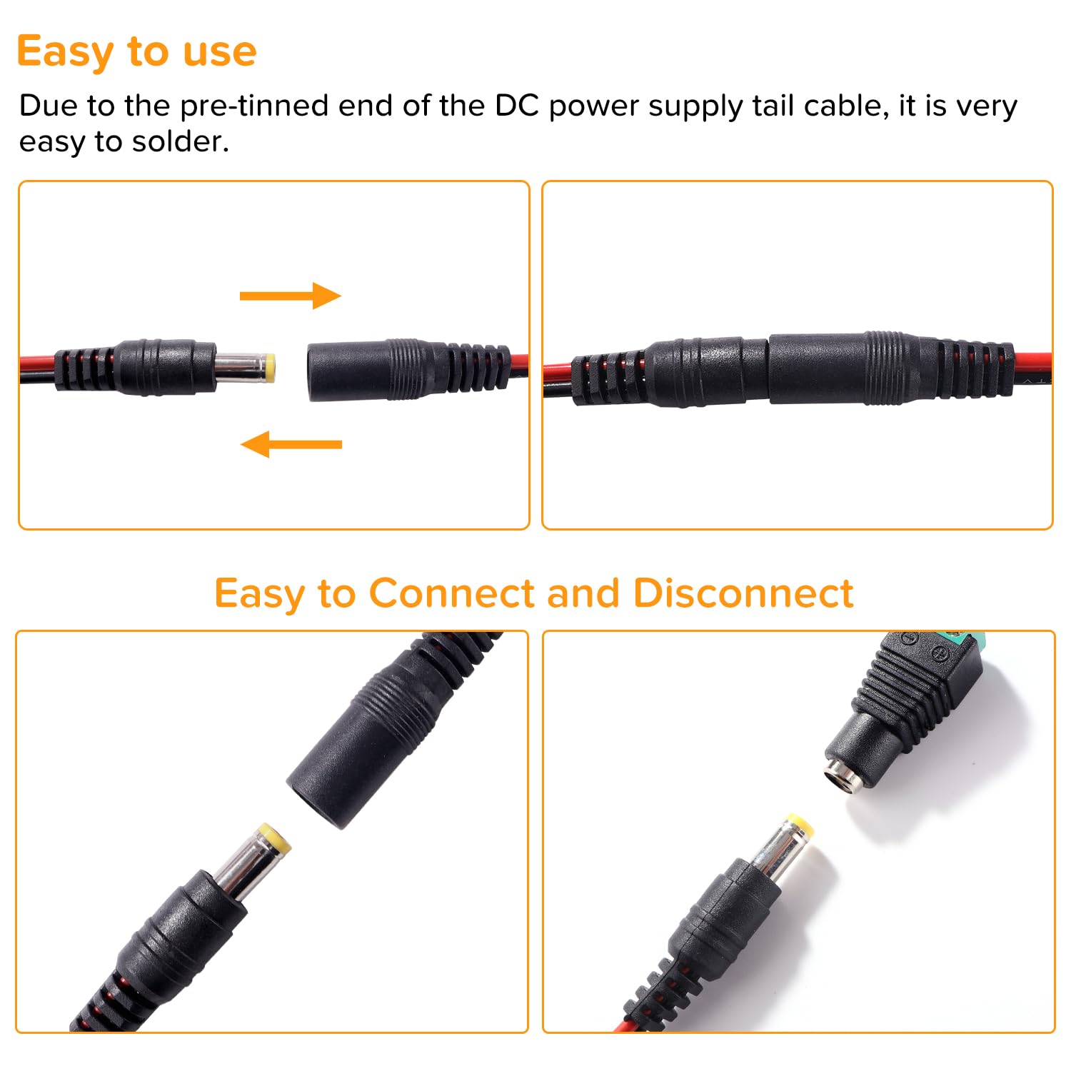 10 stuks DC voedingskabel met pigtail, 5,5 mm x 2,1 mm vrouwelijke