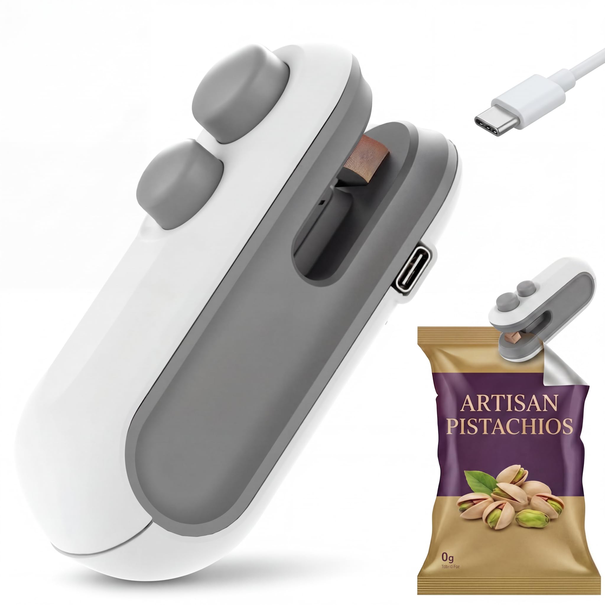 Portable Mini Bag Sealer | 2-in-1 Rechargeable Heat Sealer & Cutter for Snacks & Food Storage | Magnetic Handheld Plastic Packet Resealer Packet Sealing Machine Device for Chips - White-image-41