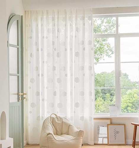 Lahmzdd Cortinas traslúcidas blancas de 84 pulgadas de largo 2 paneles de cortinas de gasa semitransparentes de poliéster para ventana de dormitorio