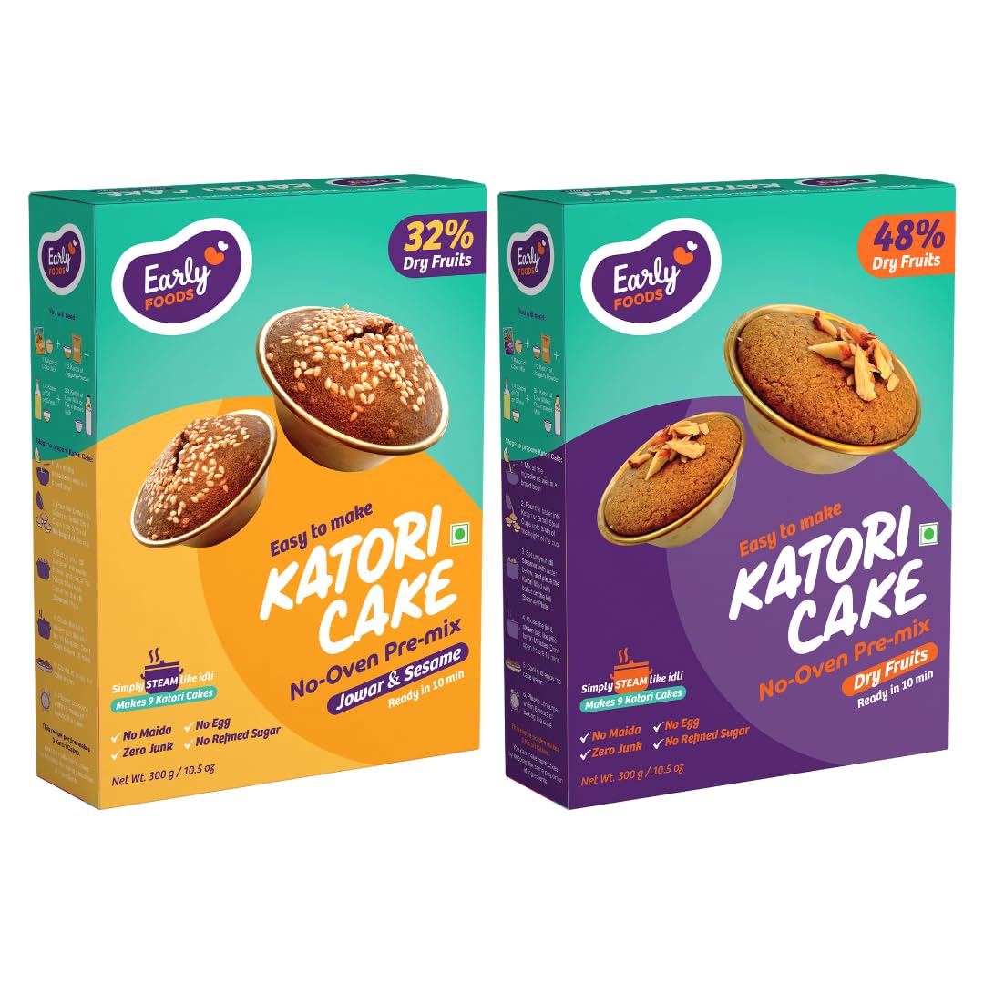Early Foods: Assorted Pack of 2 Dry Fruits & Ragi Choco Katori Cake Mix | Millet Cake Mix| Instant Dry Fruit Cake Mix | No Maida or Refined Sugar Free Cake Mix| Eggless Cake Mix | No Oven or Microwave, Steamer Cake Mix 300 gms x 2 (B0DDC2ZJ5N) Amazon Price History, Amazon Price Tracker
