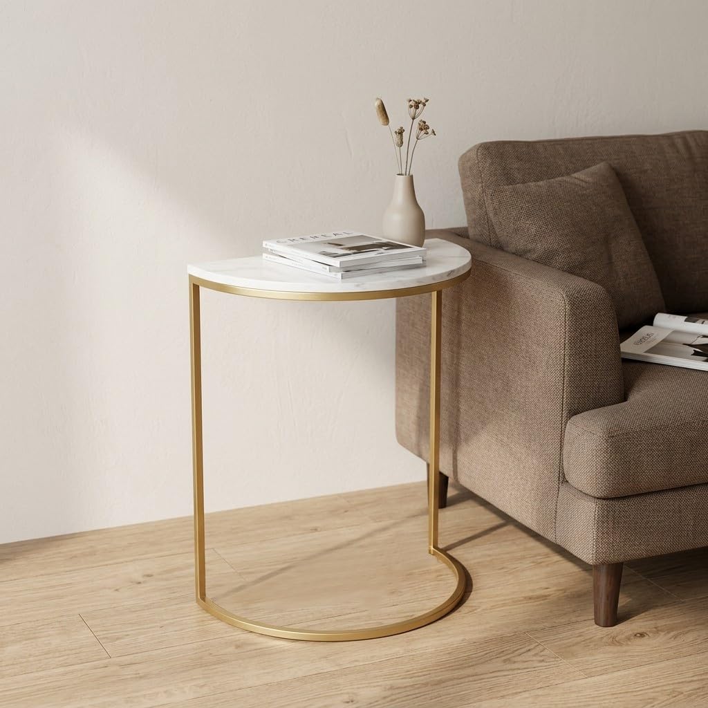 Mesa Auxiliar en Forma de C con Estructura de Metal para Salón