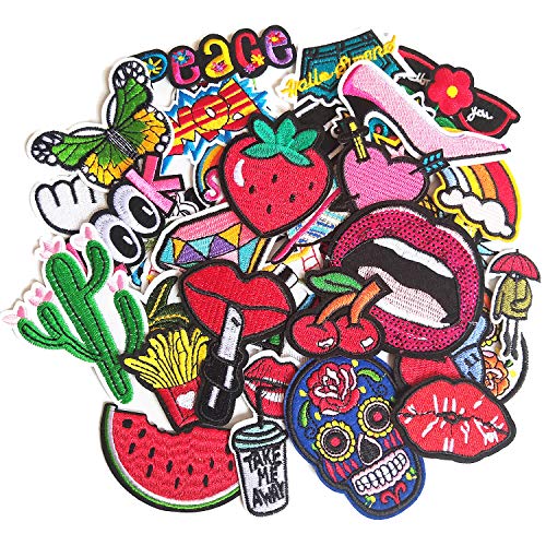 Czorange 40pcs Patches for Clothing Assorted Styles Embroidered Flowers Patches Applique Kit Assorted Size Decoration Iron On Patches for Clothing Jackets Backpacks Jeans