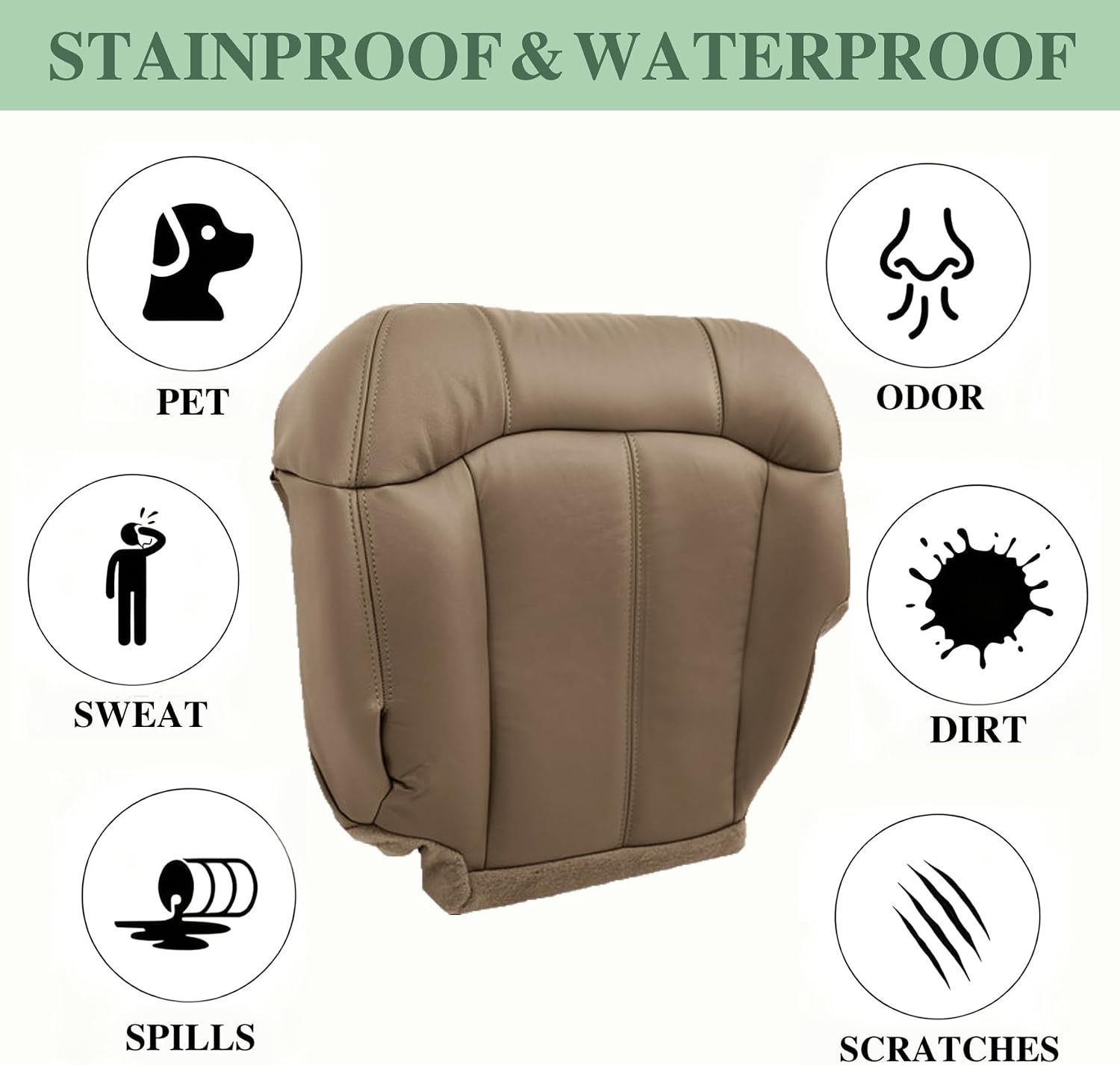 Priprilod Driver Side Bottom Replacement Leather seat Cover Tan（#522 or 52i ）＆ Foam Cushion Compatible with Chevy Silverado Tahoe Suburban/GMC Sierra Yukon 1500 2500 3500 HD1999 2000 2001 2002