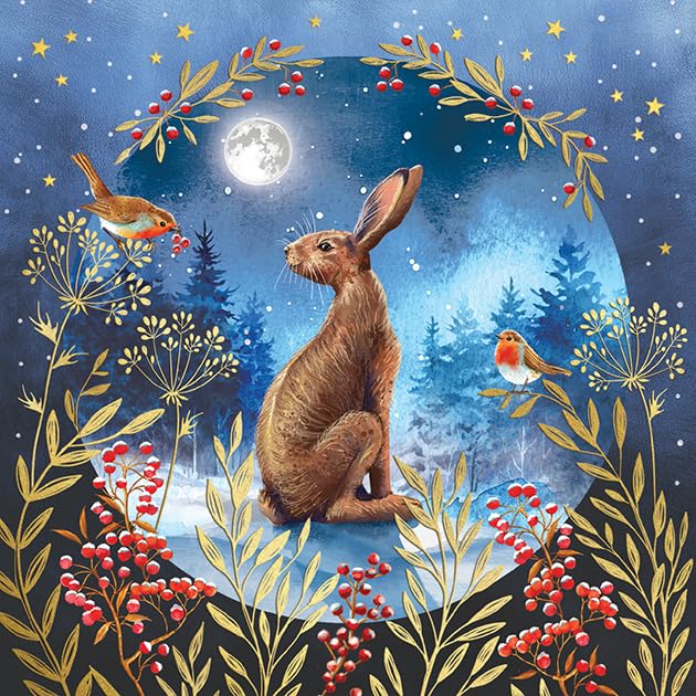 Noel Tatt Charity Christmas Cards Pack of 10 Hare & Robins Design