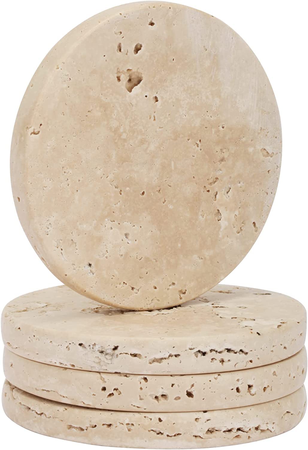 Set of 4 round travertine cross cut coasters 10 x1cm