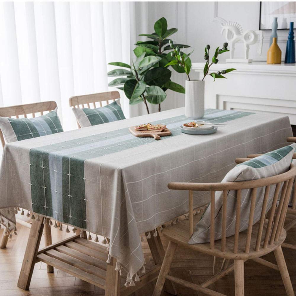 Nappe de Noël épaisse anti-rayures 140x140 cm en tissu coton lin vert à carreaux