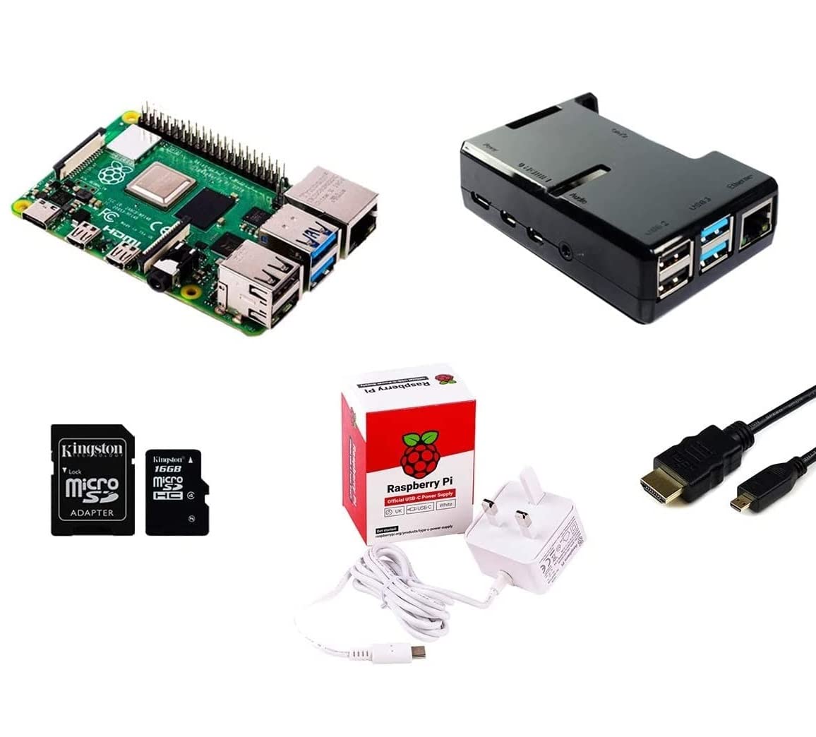 SB Components Raspberry Pi 4 Basic Starter Kit (Raspberry Pi 4 Model B, Custodia Protettiva, Alimentatore e Scheda MicroSD da 32 GB) Nero Black Case 2GB RAM