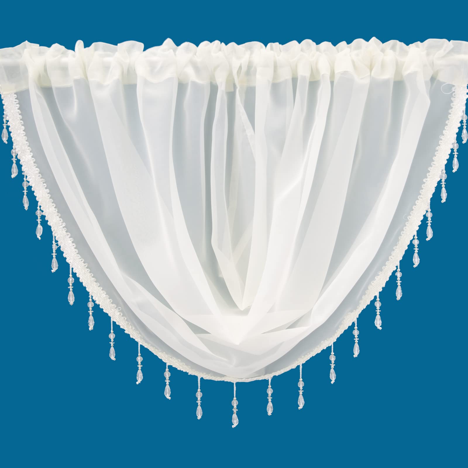 Netcurtainsuk Cream Plain Beaded Voile Swags Net Curtains Voile Swag Valance Pelmet (Cream)