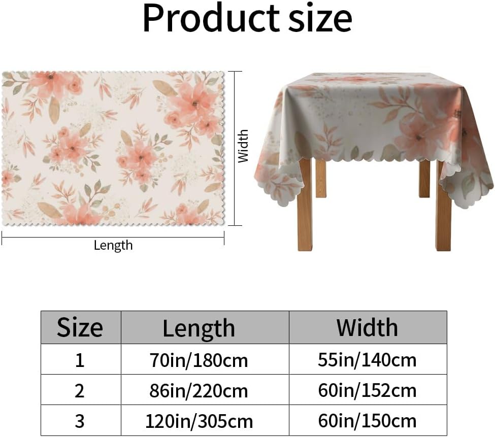 Floral Berry Motifs Table Cloths 60x120 in, Wipeable Girly Farm Birthday Party Supplies, Wildflower Party Decorations Table Cloth Cute for Kitchen Galentines Farm Cover