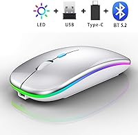 Vista 1 de Mouse inalámbrico Bluetooth para MacBook Air/Mac/Pro/portátil/computadora/PC, interruptor de modo dual recargable, mouse Bluetooth 5.2/3.0
