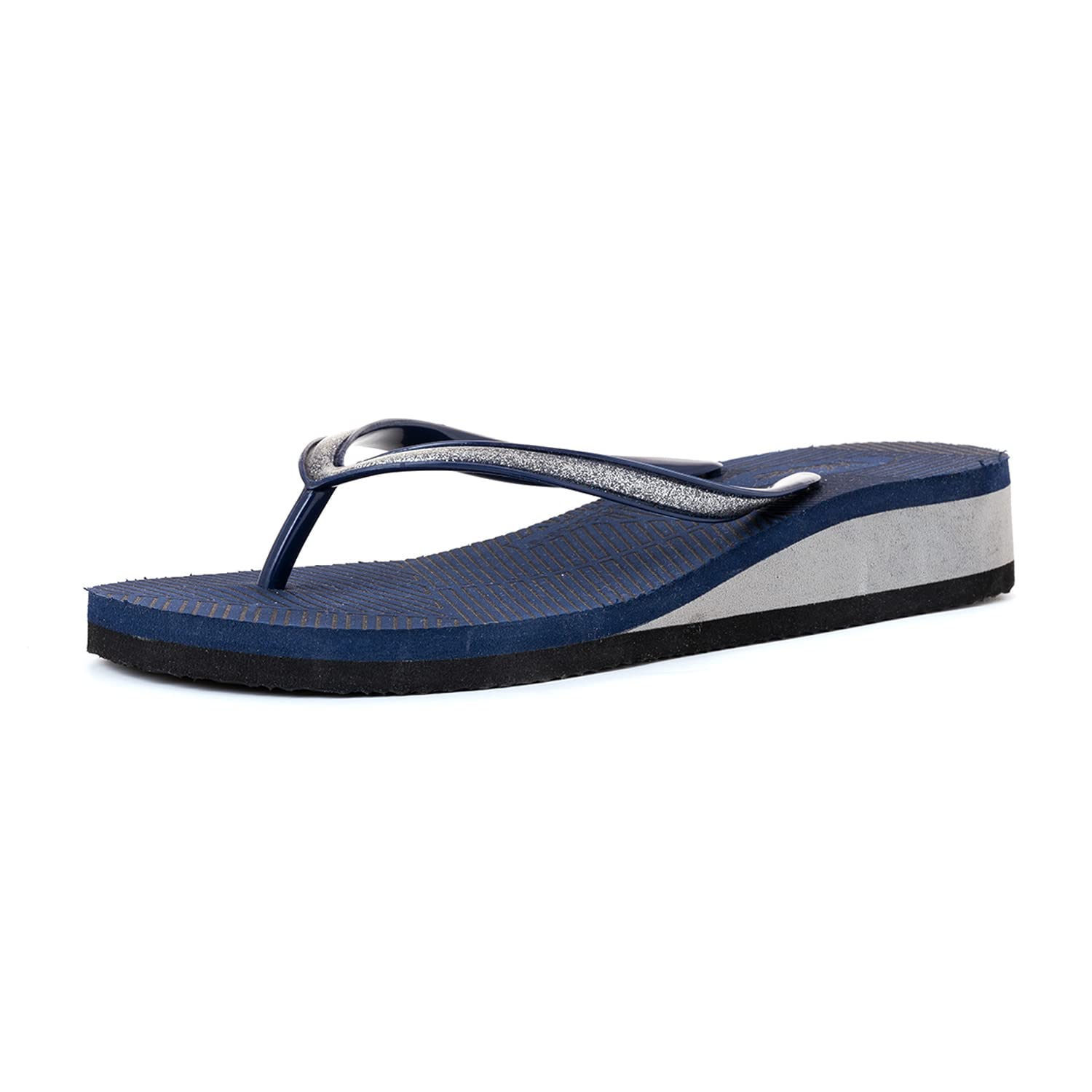 Khadims Waves Navy Wedge Heel Casual Slippers for Women (6690059) (B0BC1V68RV) Amazon Price History, Amazon Price Tracker