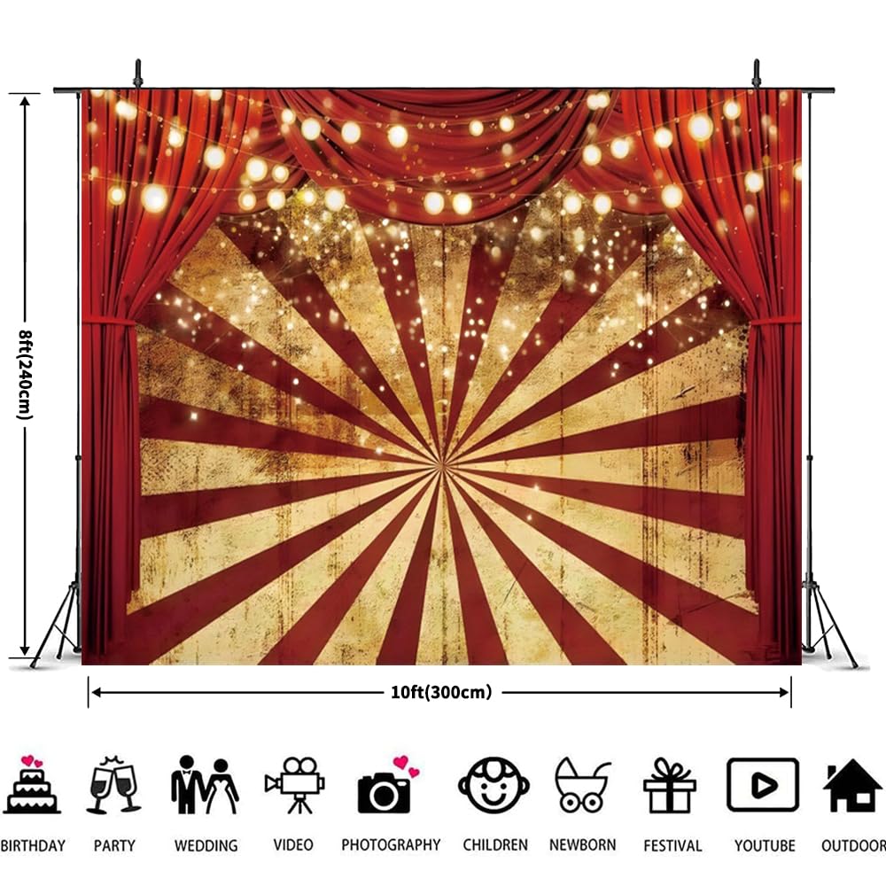 3 x 2,4 m Circo Sfondo Festa a tema Carnevale Rosso Tenda Sfondo Baby Shower Festa di Compleanno Banner Foto Booth Decorazioni Per Torte