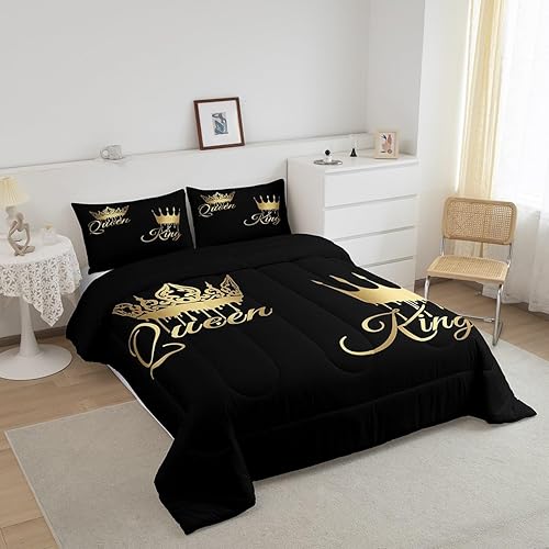 Miniatura 2 de jejeloiu Juego de ropa de cama Queen y King, juego de edredón con patrón de corona para niños, niñas, adolescentes, decoración de habitación,