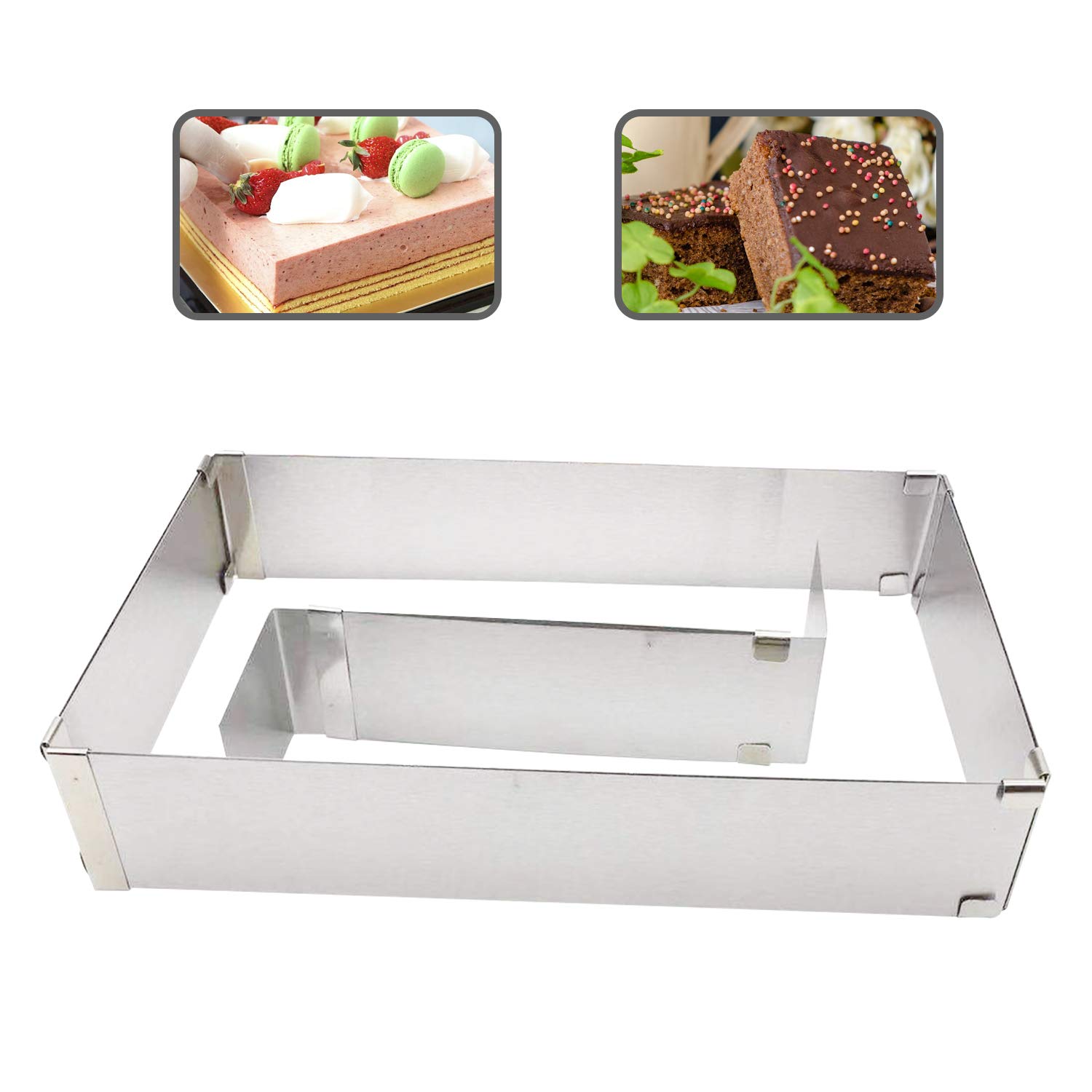 douself Cake Mold Stainless Steel Adjustable Cake Ring Rectangle Shaped Mousse Cake Cutter Baking Mold Pastry Baking Tool for Birthday Cake Party Dessert Restaurant Kitchen Gadgets Dishwasher Safe