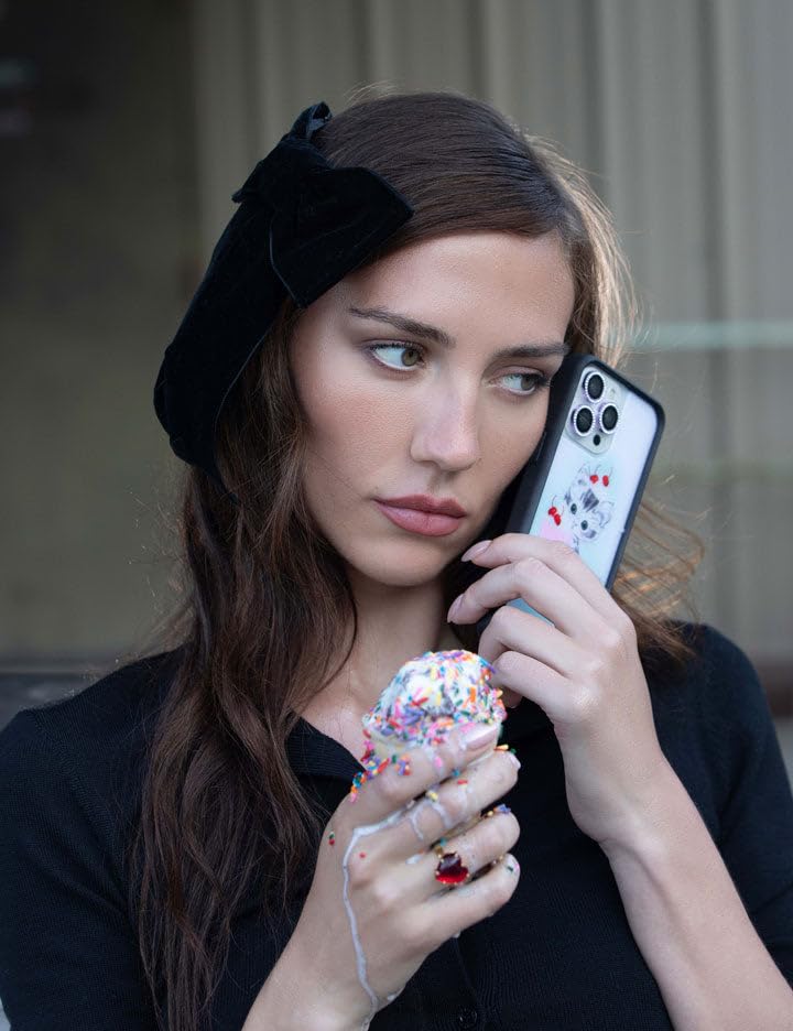 Image of Wildflower Cases - Compatible with iPhone 16 | Protective Black Bumper, 6.5ft Drop Test Certified, Women Owned Small Business | Cat Cherries Blue Red Aesthetic Trendy Cute | Kitty Shake