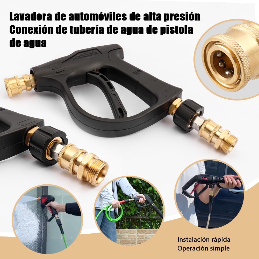 Kit de Adaptadores de Lavadora a Presión M22 14 mm, Acoplamiento Rápido de Latón de 1/4", Acopladores para Limpiadoras a Presión, M22 a 1/4 '', Conector Rápido Alta Presion, 5000PSI