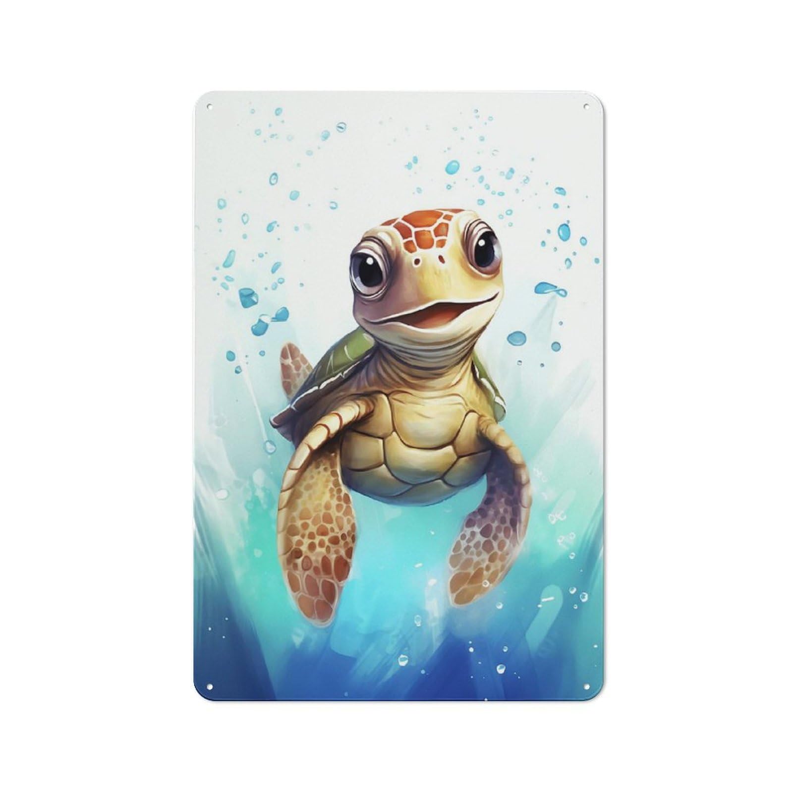 Tin Wall Plaque 30x20cm with Cute Watercolor Turtle for Garage Or Workshop, for Kitchen, Dining Room And Home Bar Wall Decor