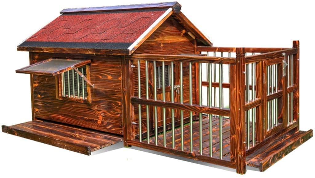 BICIBO Perreras Casa para Perros al Aire Libre Jaula para Perros Grande Impermeable de Madera con Cerca Regalo fácil de Limpiar (marrón 105 * 77 * 87 cm)
