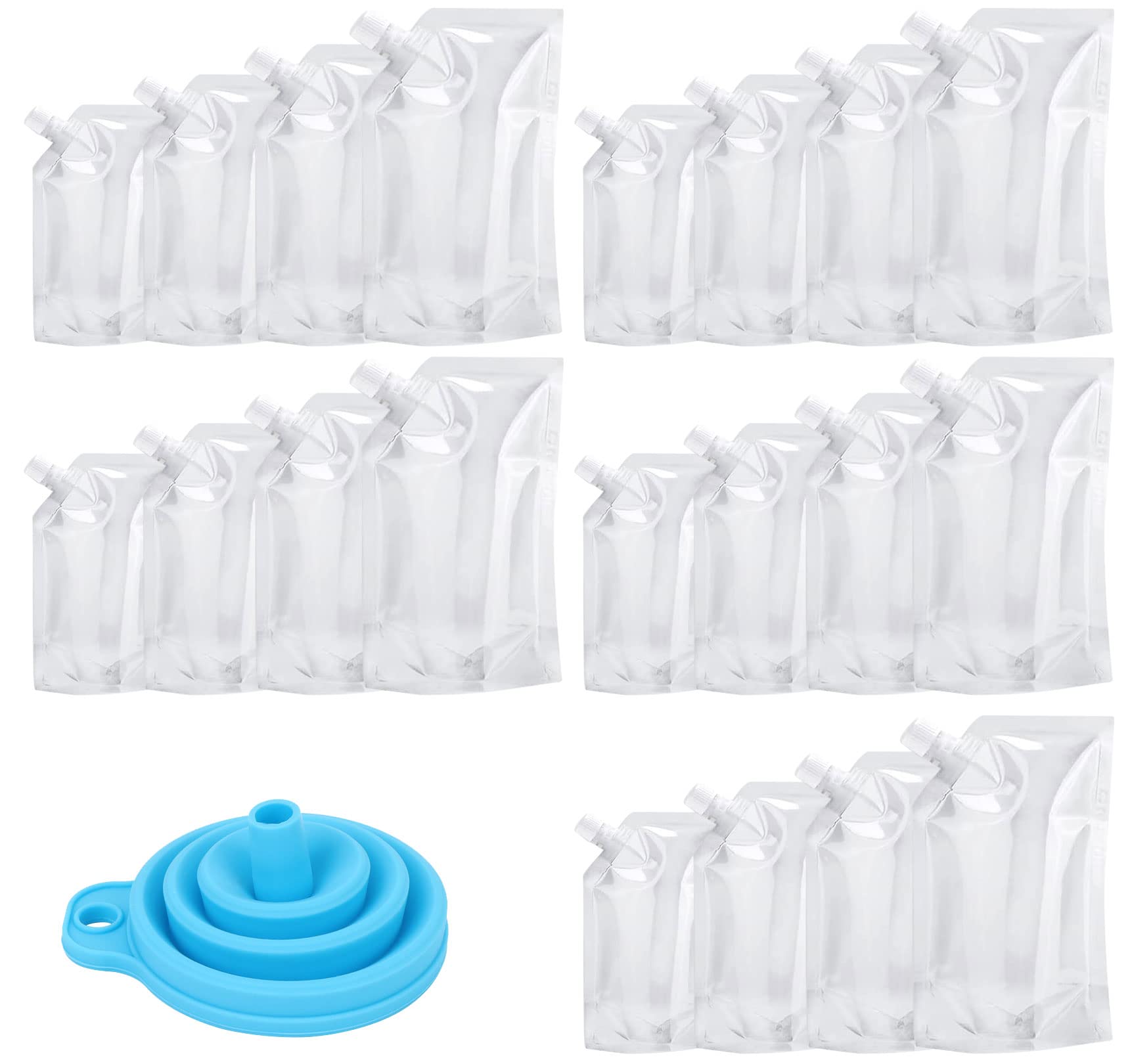 Wancala 20 Pack Drink Pouch - Plastic Reusable Liquor Flasks with Spout & Small Funnel, Bags Alcohol Hiding Pouches Bottle 250ml, 350ml, 420ml, 500ml for Juice, Liquor, Rum, Water (A-211)