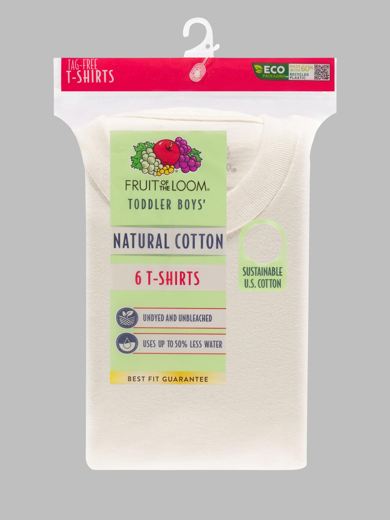 Fruit of the Loom T-shirt girocollo in cotone naturale per bambini, confezione da 6