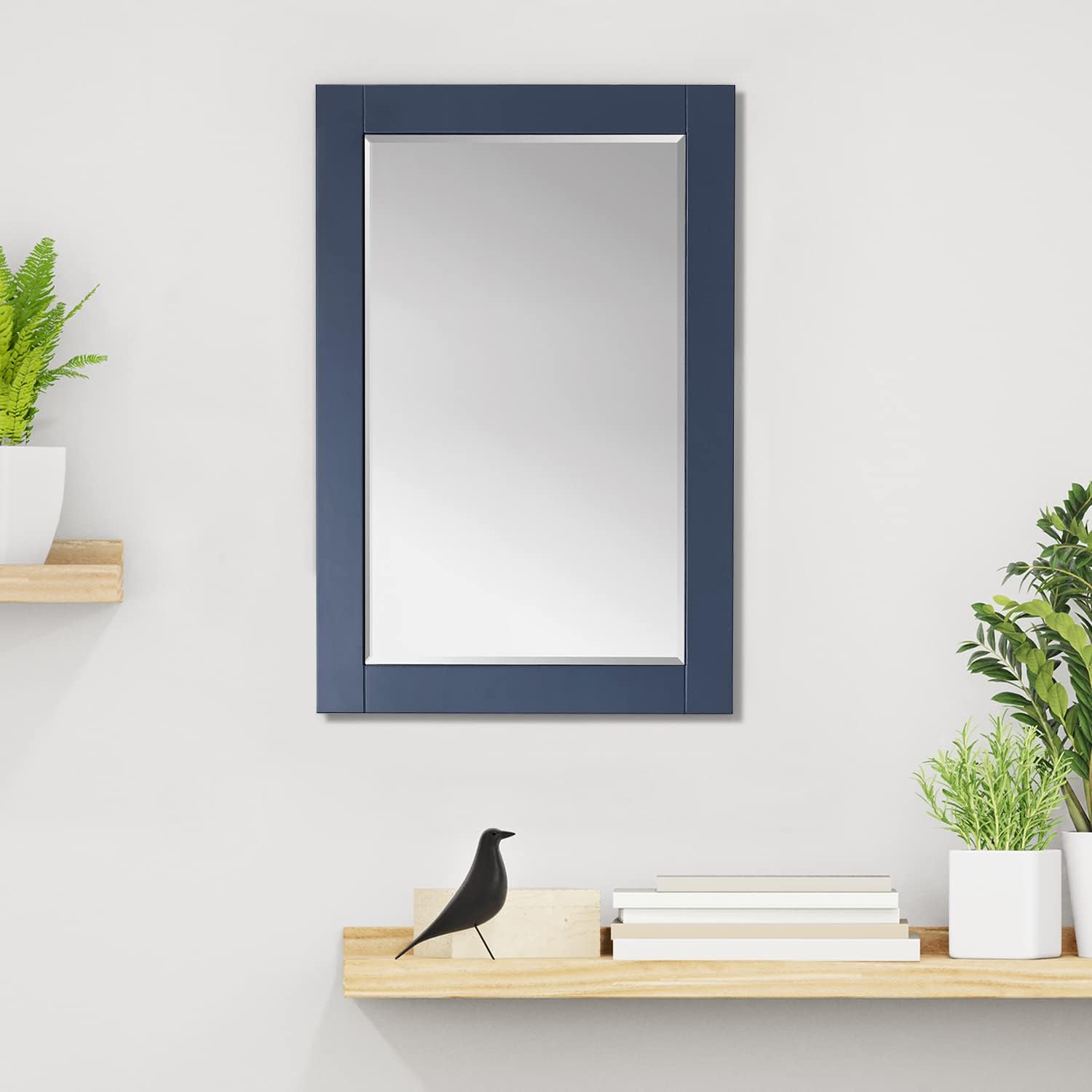 Wood Wall Mounted Bathroom Mirror 24x36 Inch Rectangle Vanity Mirrors for Wall Solid Wooden Framed Decorative Living Room Entryway Royal Blue