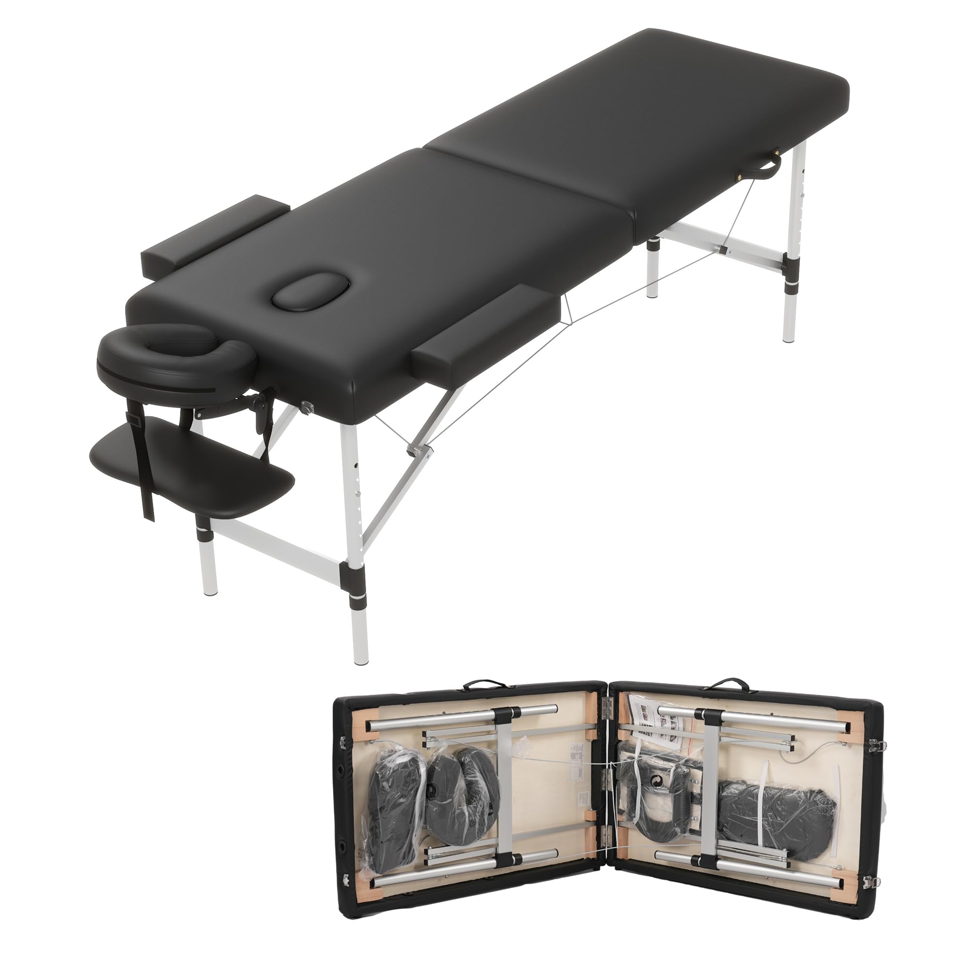 HENGJIANYI Massage Table Massage Bed, Portable 2 Section Foldable Tattoo Bed, Height Adjustable Lash Spa Bed with Face Cradle, Home Light Weight