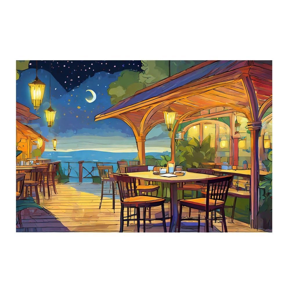 Tableau mural avec lumières douces terrasse de café nocturne 30x20cm - 7
