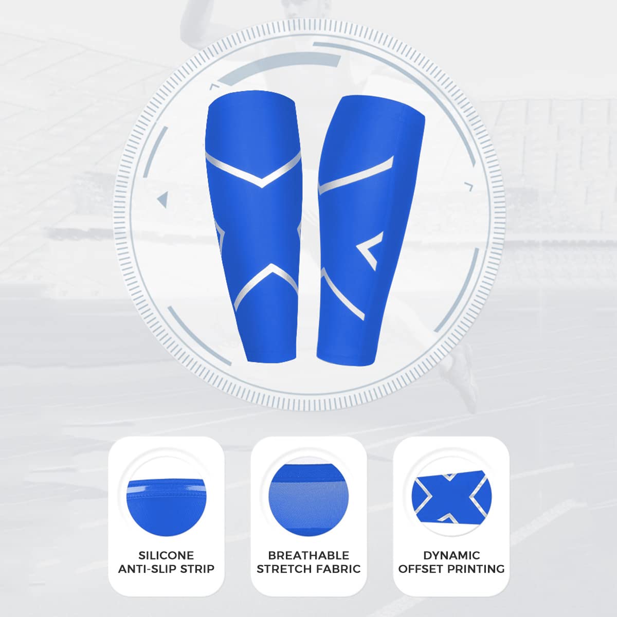 AUXDIQ 1 Pair Sports Calf Support Calf Compression Sleeves for Men & Women Blue Size XL