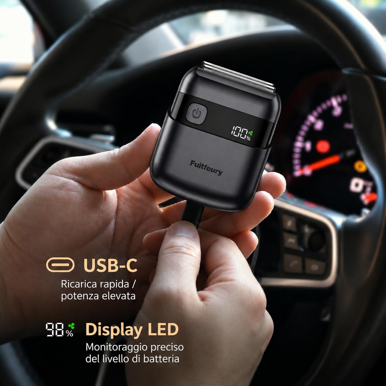 Mini Rasoio Elettrico Uomo Portatile, Rasoio da Barba e Viso Senza Fili IPX7 Impermeabile con Display LED, Ricarica Rapida USB-C, Lame di Precisione e Tecnologia Micro-Pettine per Viaggi e Casa