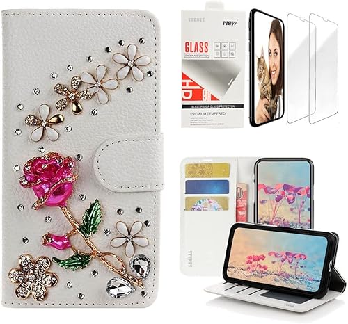 Miniatura 1 de STENES Bling - Funda de piel tipo cartera compatible con Samsung Galaxy S21 Ultra (2 unidades), diseño floral, hecha a mano en 3D, diseño floral,