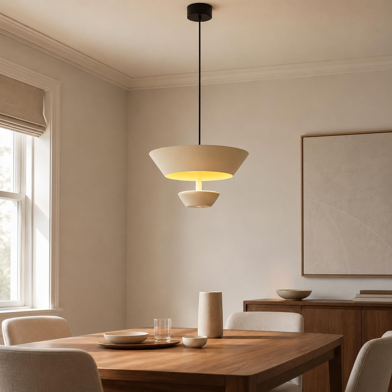 Nowoczesna lampa wisząca, regulowana lampa wisząca z wielowarstwowym metalowym kloszem i odblaskowym wnętrzem, kabel 180 cm, abażur 18 cm, idealna na wyspę kuchenną, jadalnię.