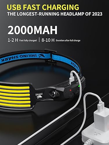 Miniatura 4 de Smiling Shark Linterna frontal recargable, paquete de 3 unidades, gran angular, 6 luces blancas, la lámpara LED más brillante con sensor de