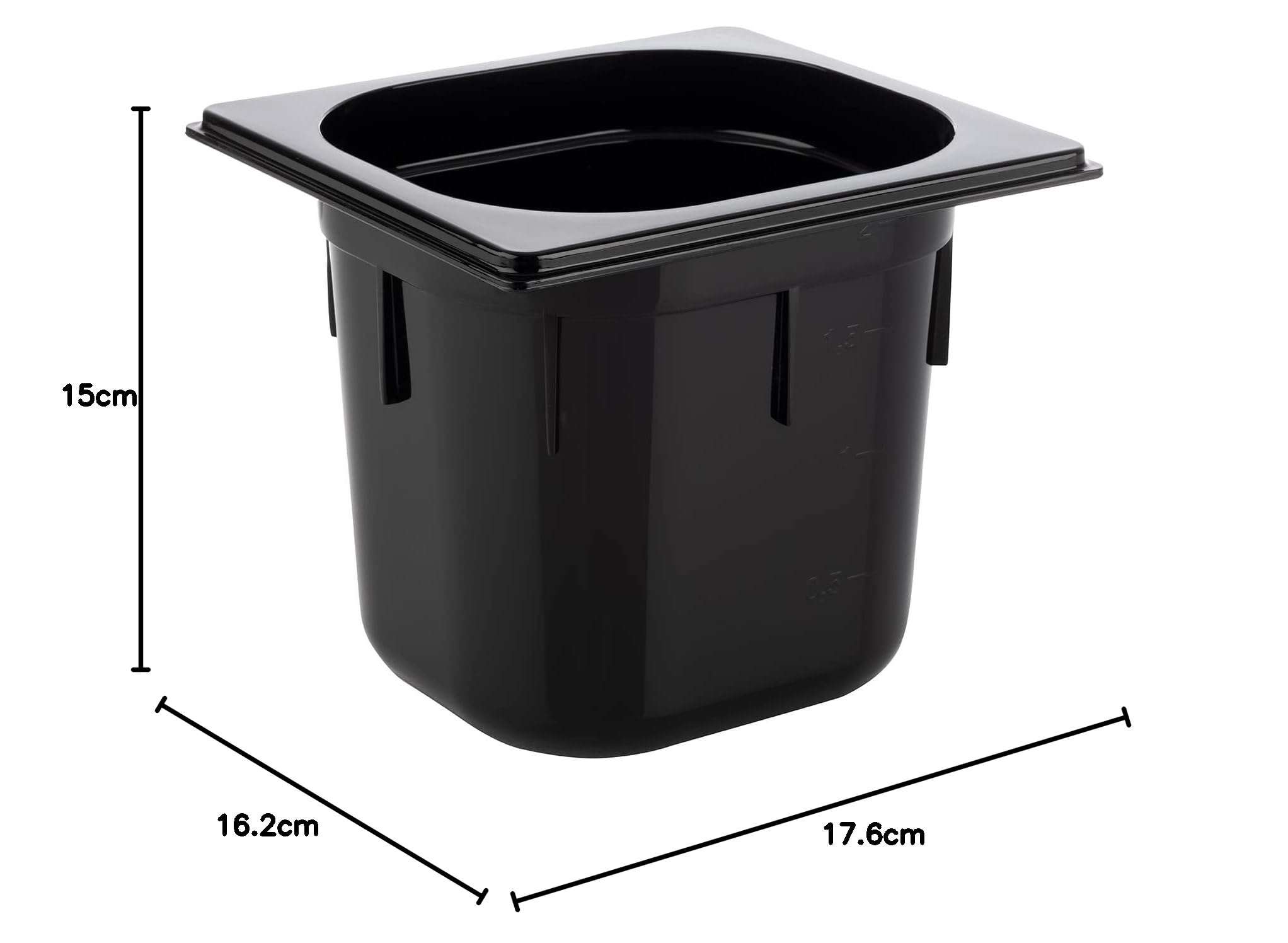 APS 82078 GN 1/6 Contenitore Gastronorm, in policarbonato, dimensioni 176 x 162 mm/altezza 150 mm/volume 2,2 litri, nero