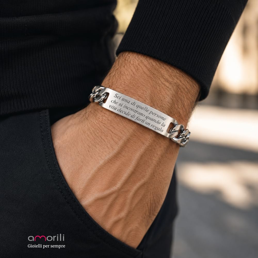 Bracciale Uomo Personalizzato con Incisione Maglia Cubana Groumette in Acciaio Inox – Idea Regalo Personalizzabile per Lui bcc2604c