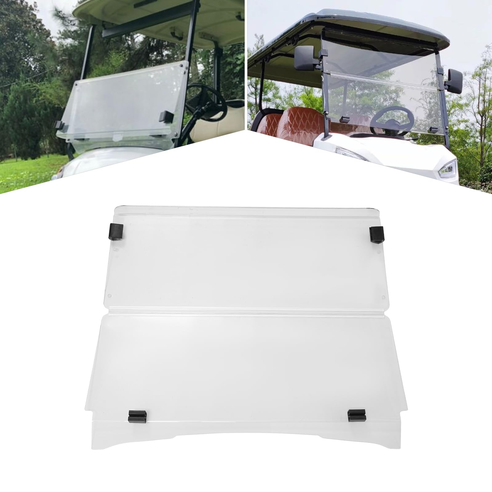 Pare-brise pour voiturette de golf, 100,5 x 82 cm, incassable et pliable, résistant à la température de -30 °C à 70 °C, transparent, pour voiturette de golf, club, voiture (1995-2013 EZGO TXT)