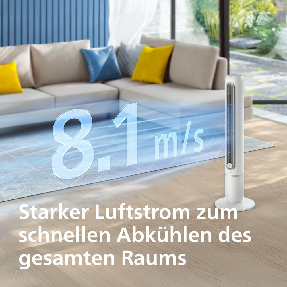 PHILIPS Turmventilator 5000 Serie, Weiß, 2.370 m³/h Airflow | 106 cm, SilentWings-Technologie mit 24-44 dB(A), App, Fernbedienung, 5 Geschwindigkeiten, Oszillation 80° (CX5550/00)