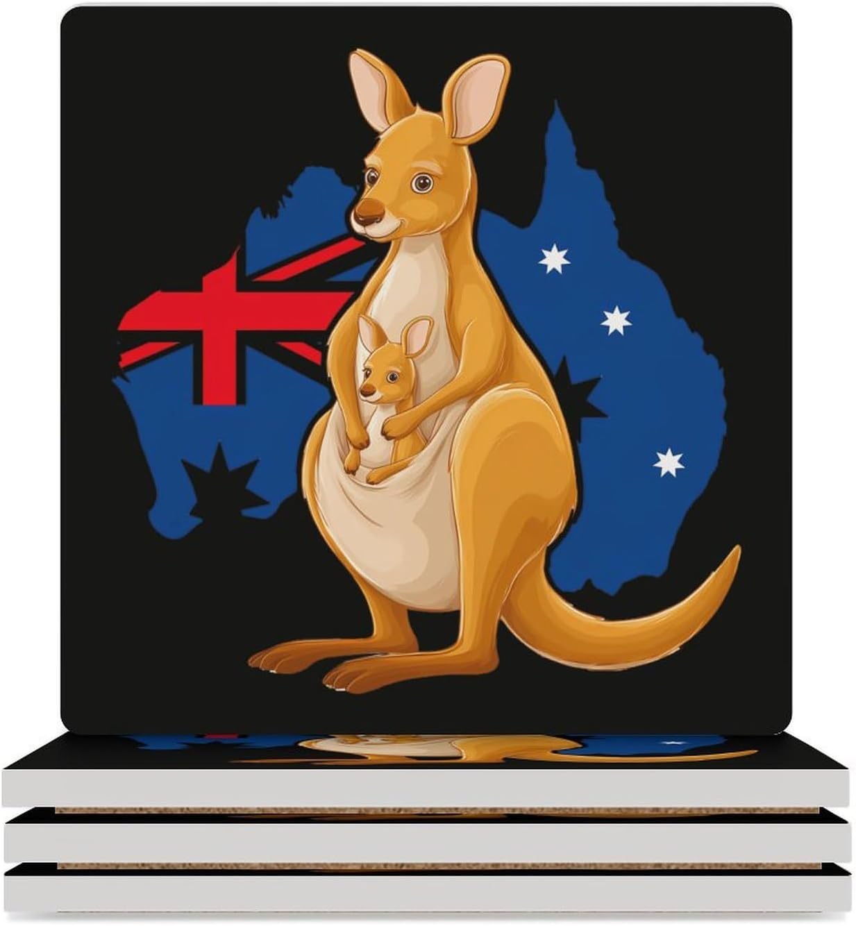Australian Kangarooes Flag Coaster for Drinks Square Ceramic Table Coasters Stone Mat Crafts 4PCS Home Kitchen Decor