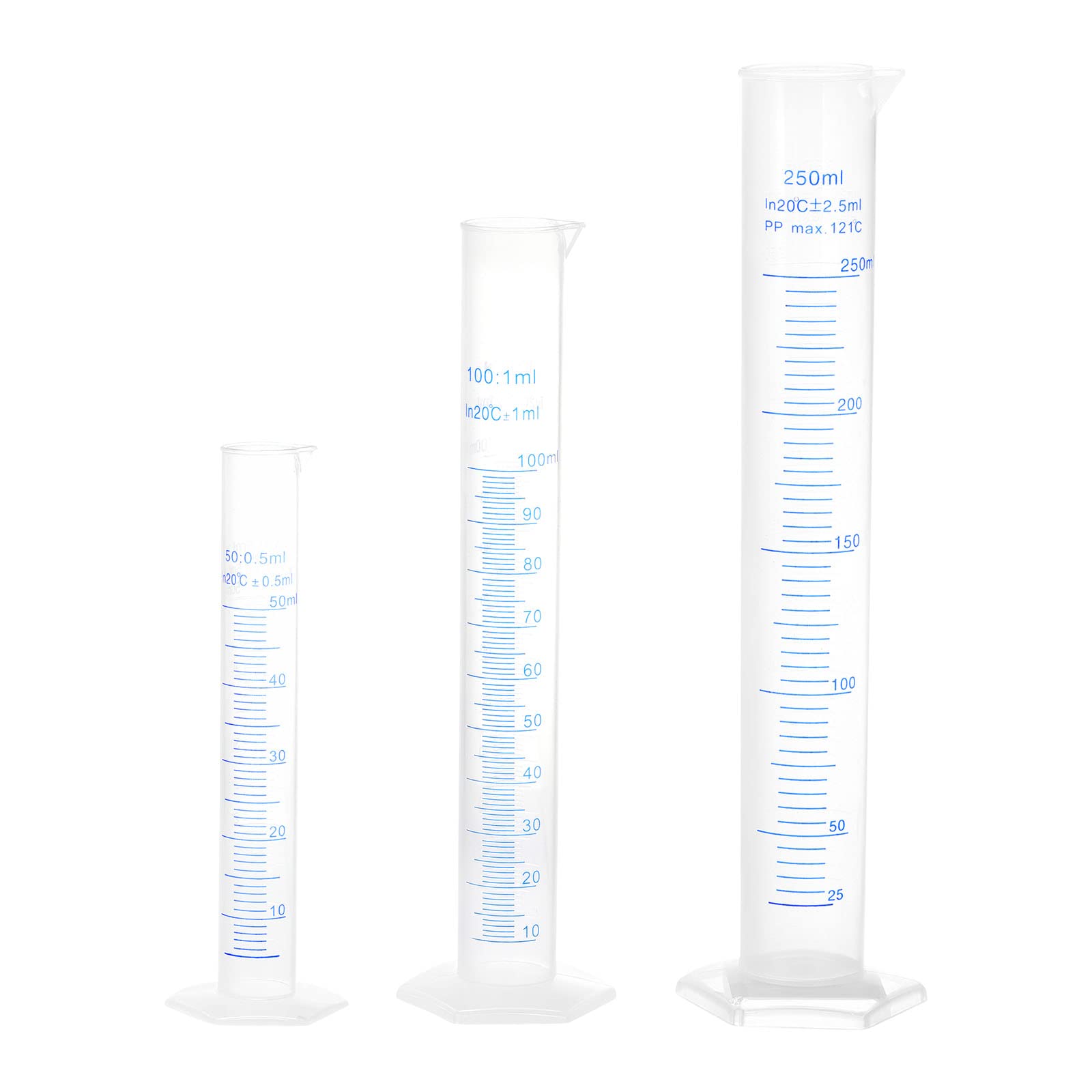 Provetta Graduata Trasparente, Set Cilindri Graduati in Plastica 25/50/100ml 3 Pz(50/100/250ml)